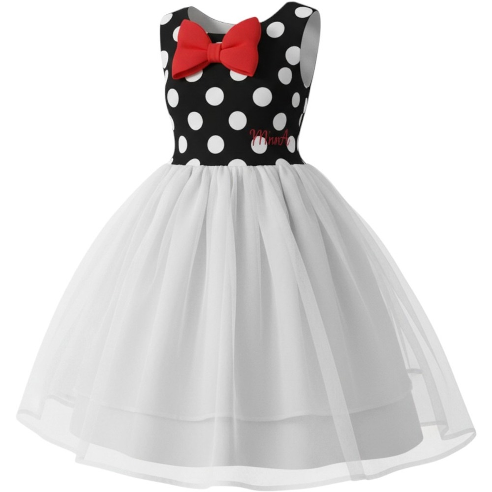 Disney Minnie Mouse Tutu Dress Kids Size 6X Black White Red Polka Dot Bow